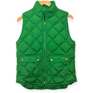 J.Crew Green Quilted Puffer Vest Gold Snap Buttons Size S